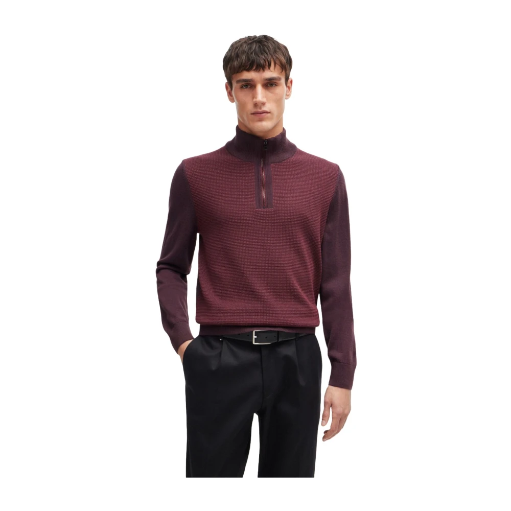 Hugo Boss Wollen trui met ritssluiting kraag Red Heren