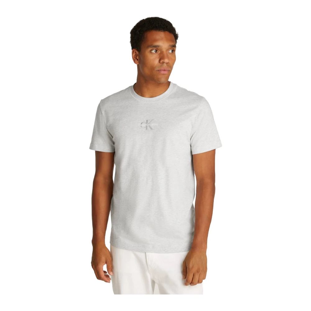 Calvin Klein Geborduurd logo katoenen T-shirt Klassiek Gray Heren