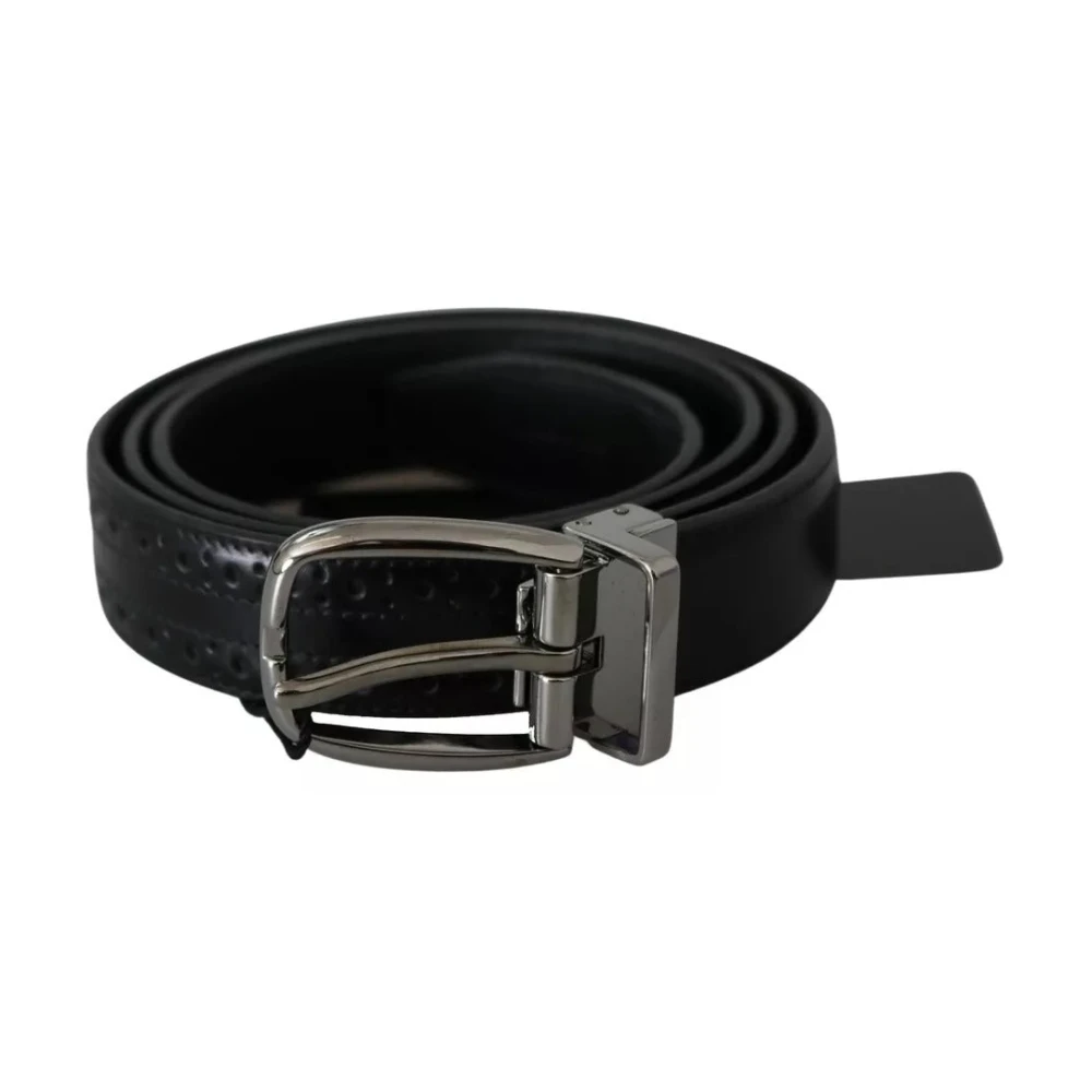 Dolce & Gabbana Zwart Leren Zilveren Metalen Gesp Klassieke Riem Black Unisex