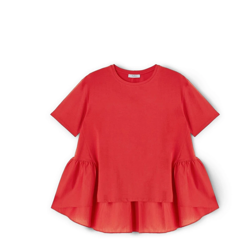 Motivi Katoenen T-shirt met Gaze Ruche Red Dames