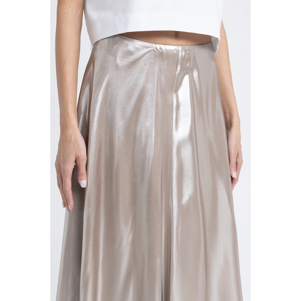 PESERICO Asymmetrische midi-rok in zilver gelamineerde keperstof Brown Dames