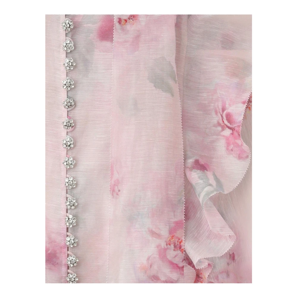 Zimmermann Roze zijden linnen blouse met ruches Pink Dames
