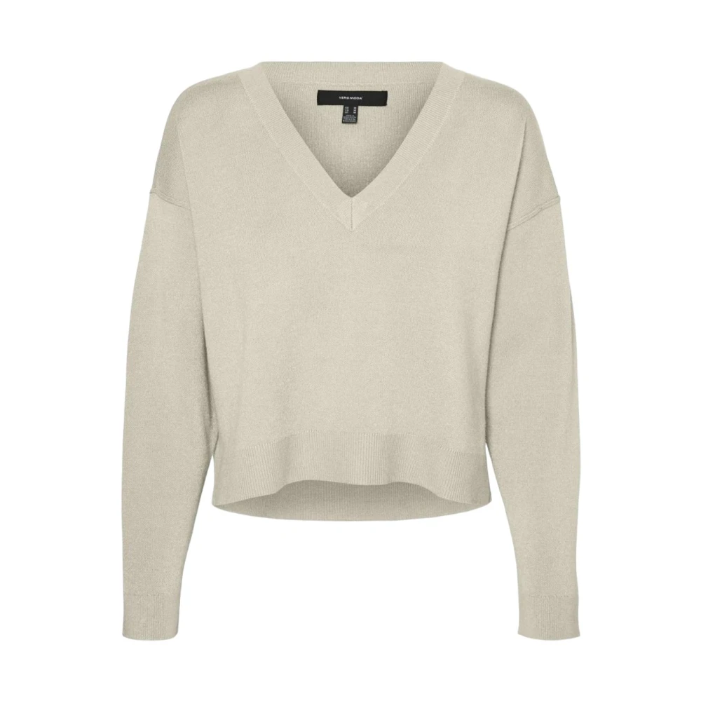 Vero Moda Geborsteld Katoen V-Hals Trui Beige Dames