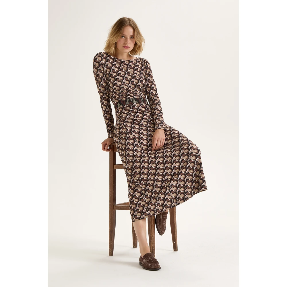 Maliparmi Gedrukte Jersey Boothals Jurk Brown Dames