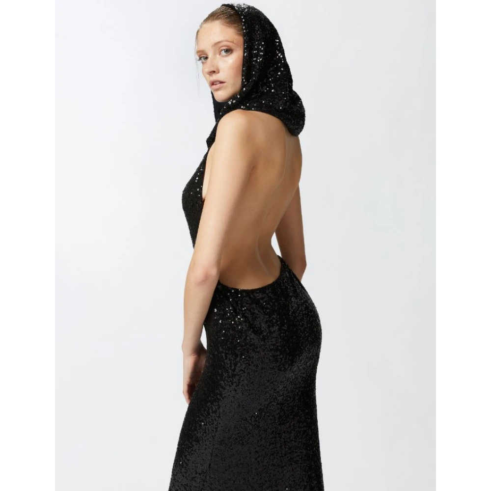 pinko Paillet Geborduurde Mouwloze Lange Jurk Black Dames