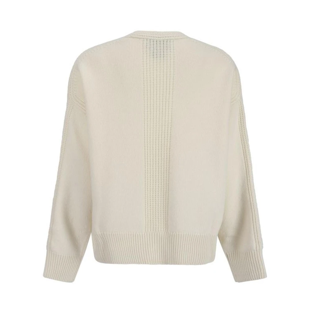 Sa Su Phi Geribbelde Merinowol V-hals Sweater Beige Dames