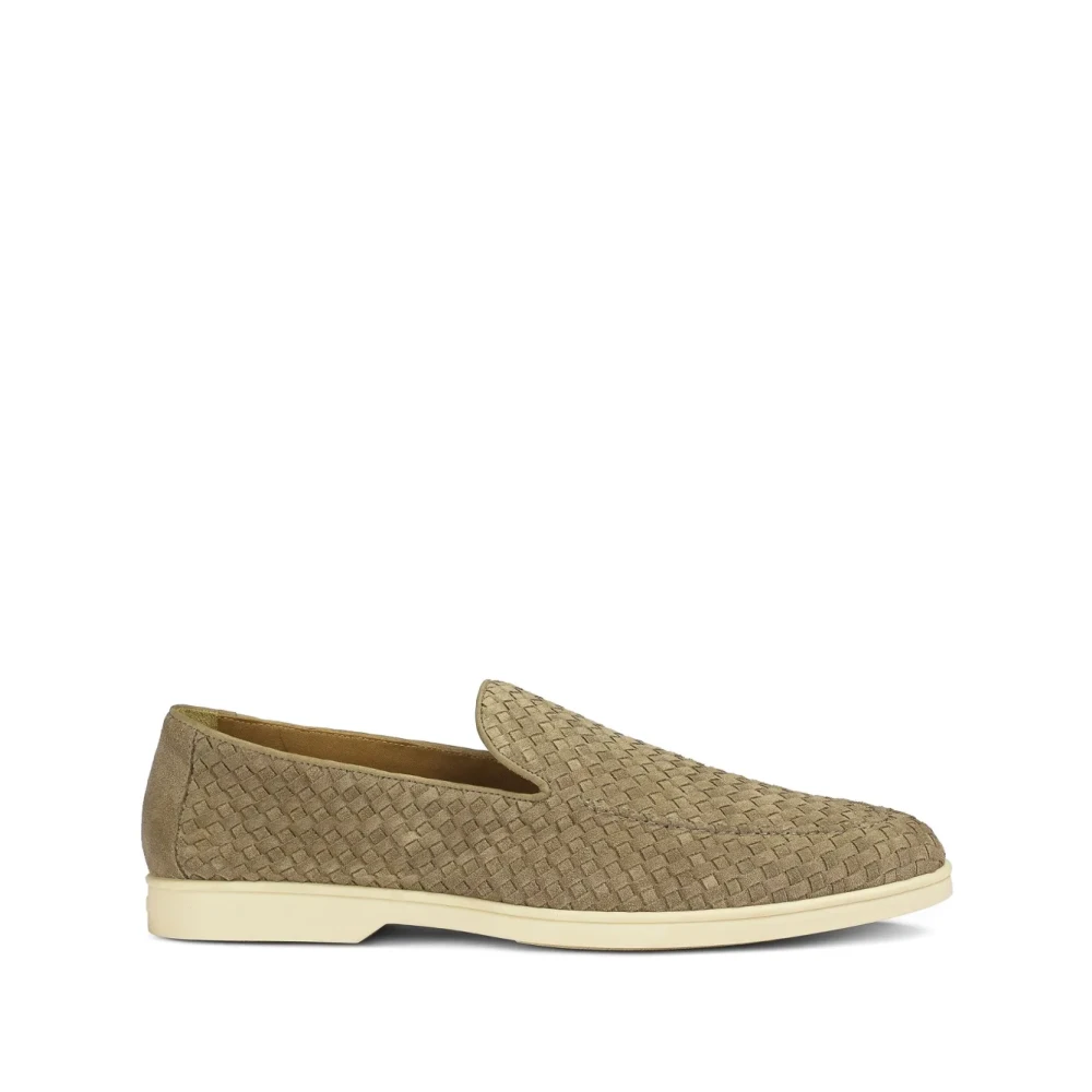 Doucal's Men's Beige Almond Toe Slip-On Loafers With Logo