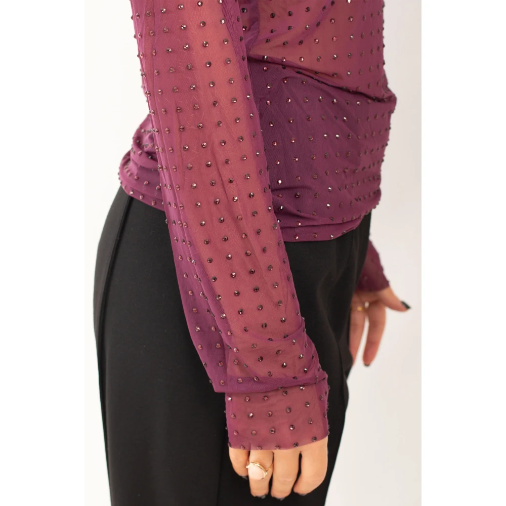 pinko Rhinestoned Tulle Sweater in Viola Purple Dames