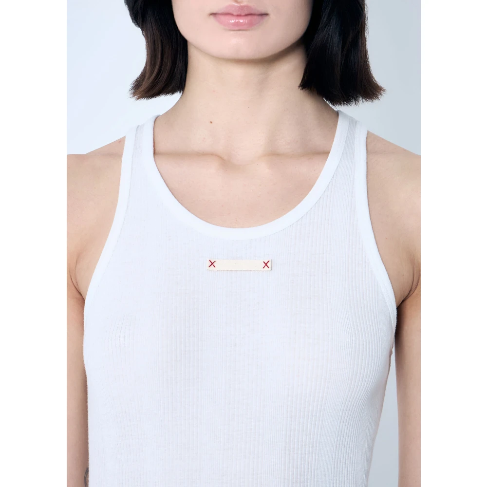 Maison Margiela Logo Patch Rib Tank Top White Dames
