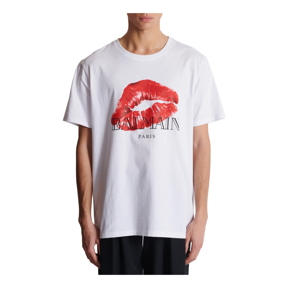Balmain Relaxed T-shirt met Kiss print White Heren