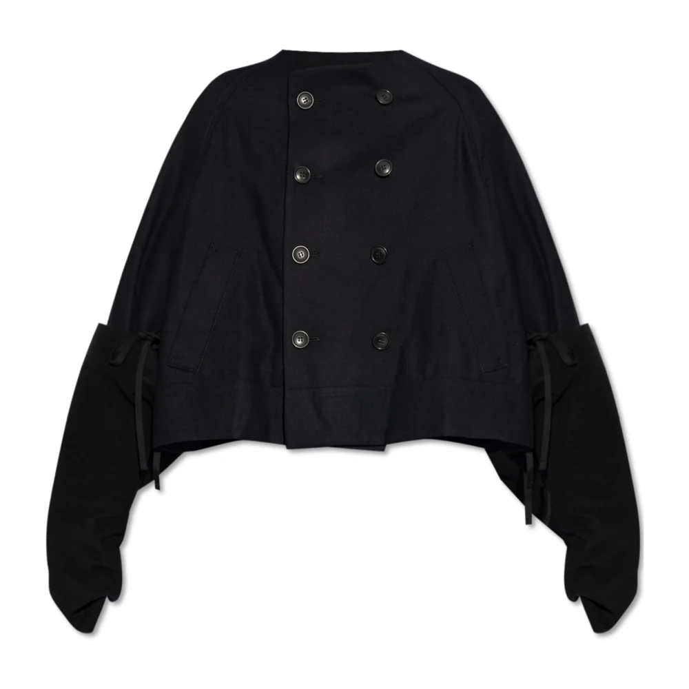 Yohji Yamamoto Korte Pea Coat met Bontmouwen Blue Dames