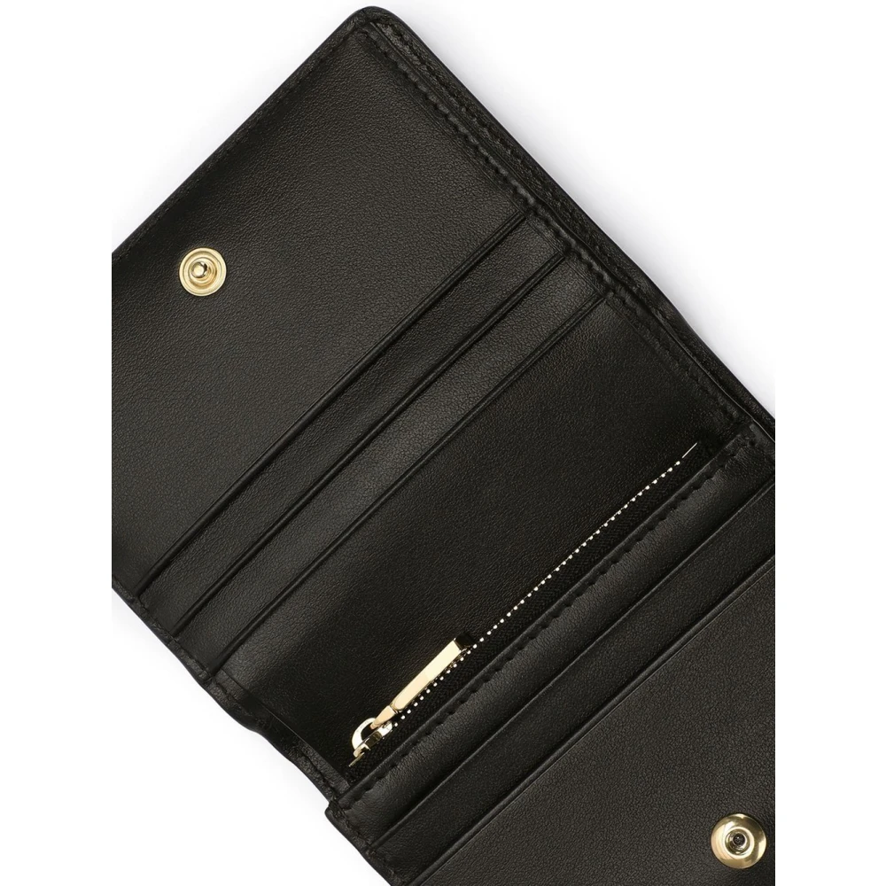 Dolce & Gabbana Zwarte leren portemonnee met reliëflogo Black Dames