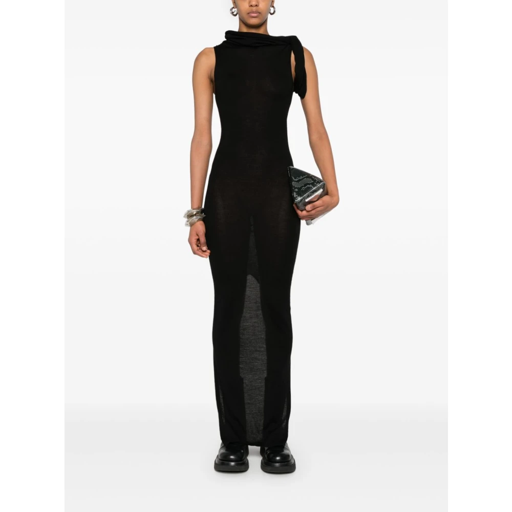 Rick Owens Zwarte Mouwloze Jurk met Cowl-Hals Black Dames