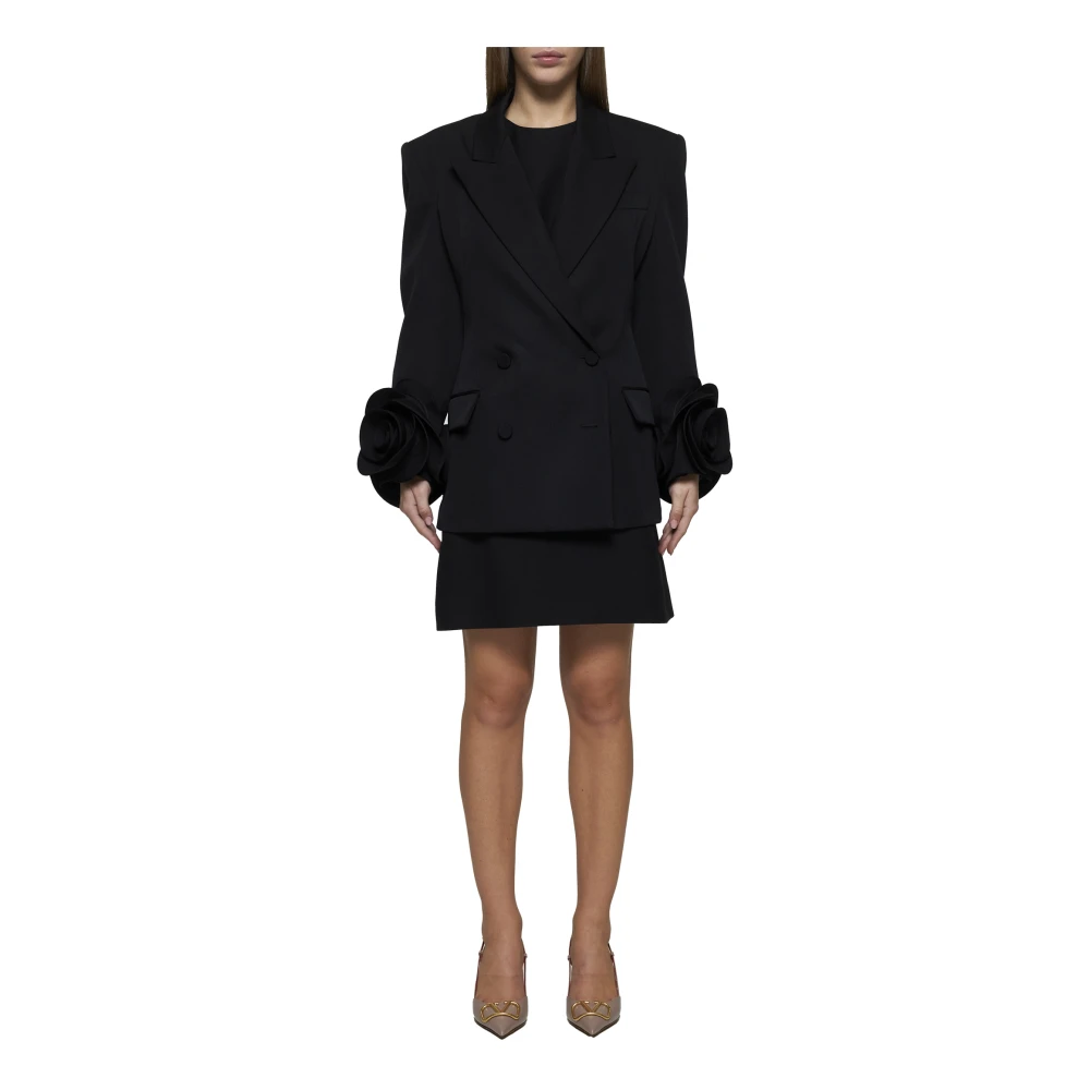 Valentino Zwarte double-breasted blazer met 3D-rozen Black Dames