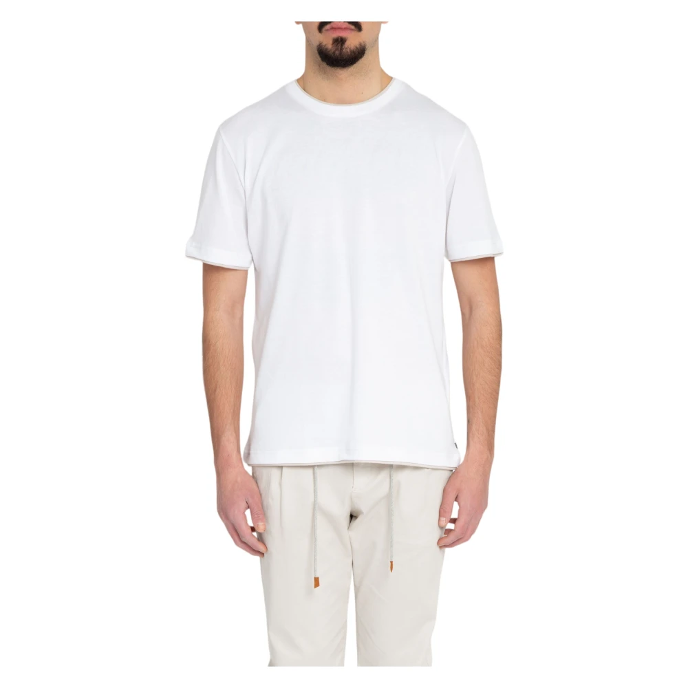 Eleventy Giza Cotton Piping Tee in Bianco White Heren