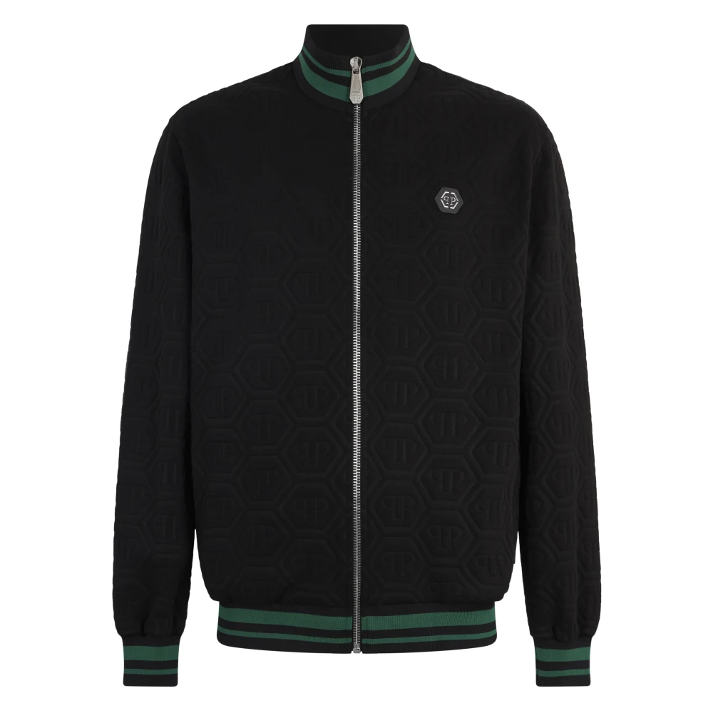 Philipp Plein Men's Black Zip-Throughs, Xl, Tracksuit Jacket Jacquard Monogram
