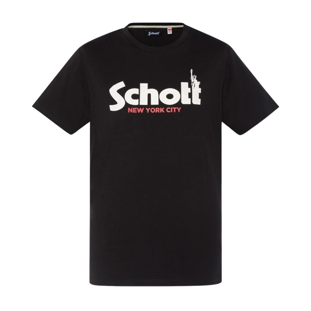 Schott NYC Katoen Logo TShirt Zwart Ronde Hals Korte Mouw Black Heren