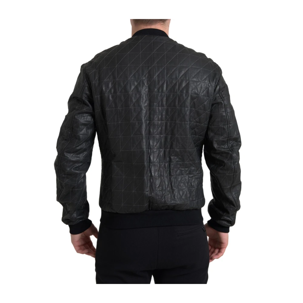 Dolce & Gabbana Elegante zwarte leren bomberjack Black Heren