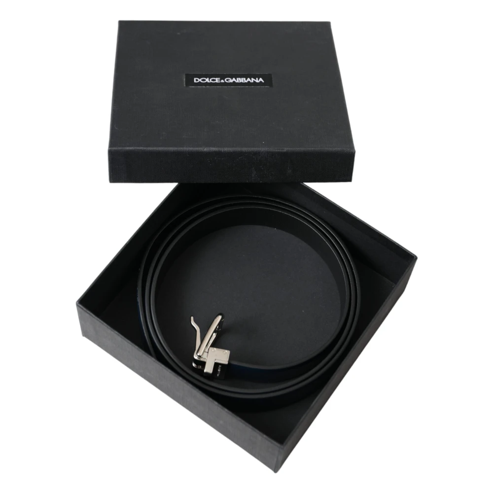 Dolce & Gabbana Navy Blue Leren Metalen Gesp Riem Blue Heren