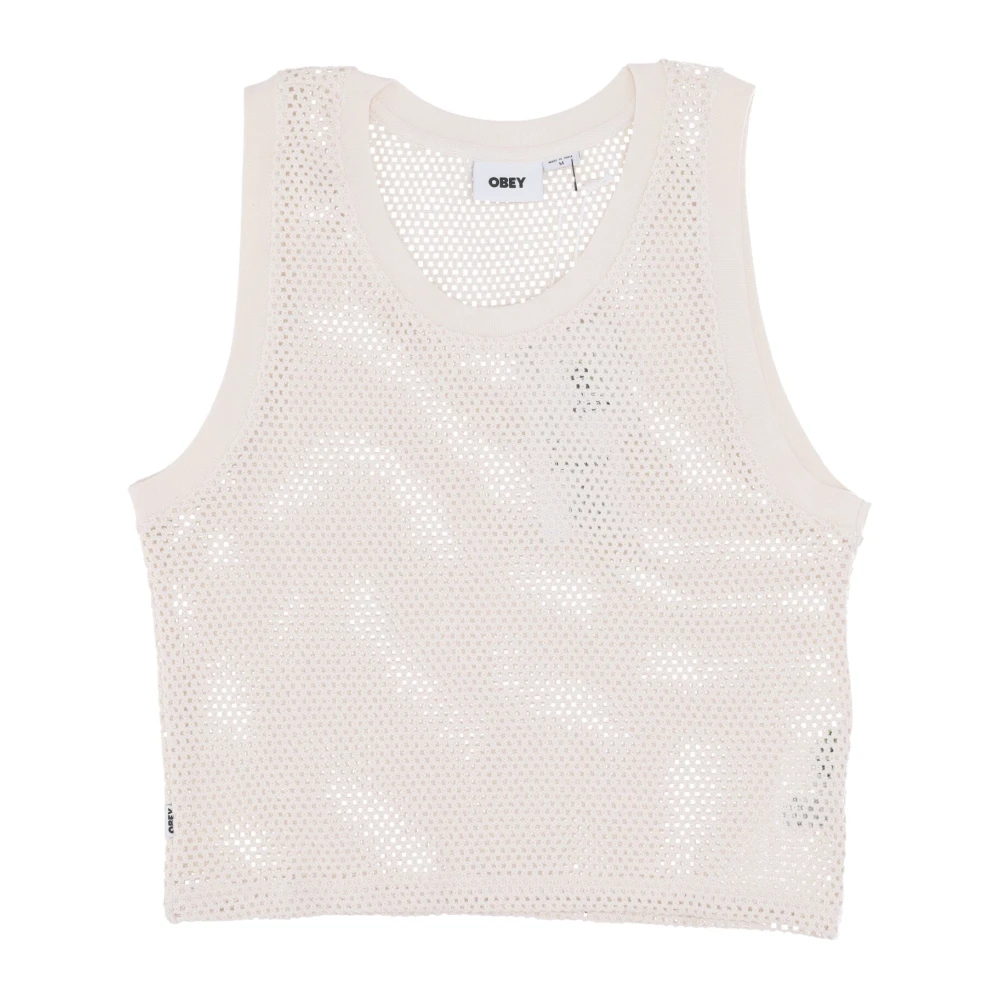 Obey Women's White Sleeveless Tops, Xs, Mesh Tank Top Unbleached