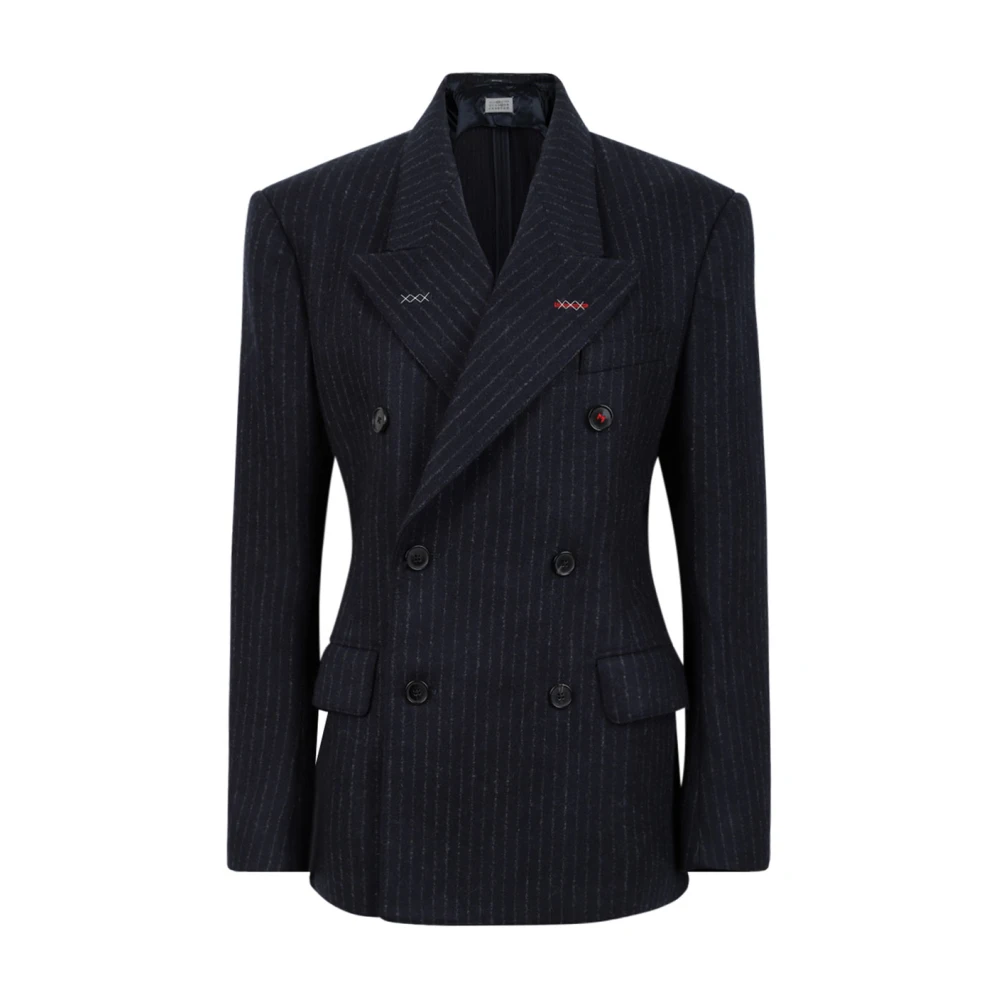 Maison Margiela Women's Blue Blazers, S, Pinstripe Double-Breasted Wool Blazer