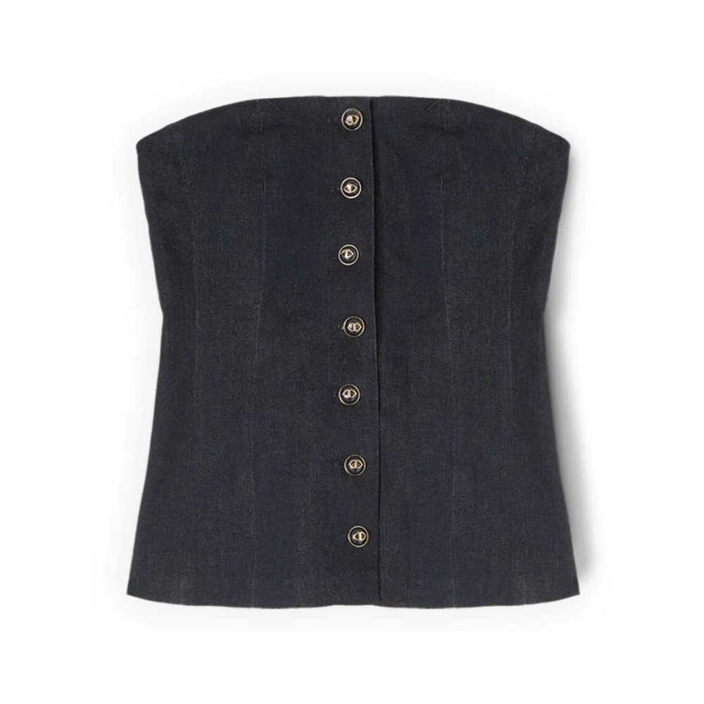 Motivi Top bustier in denim con bottoni Donna, Blu, Taglia 42 - Immagine 3