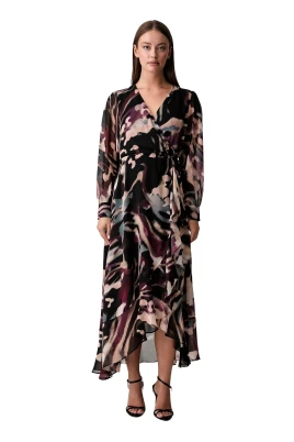 Printed Chiffon Wrap Dress