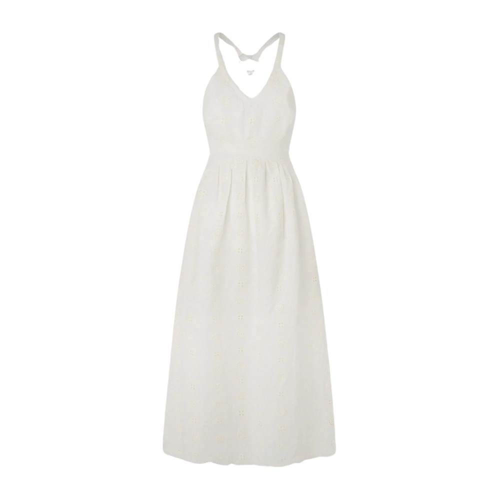 Pepe Jeans Vit Linne Midi Klänning White, Dam