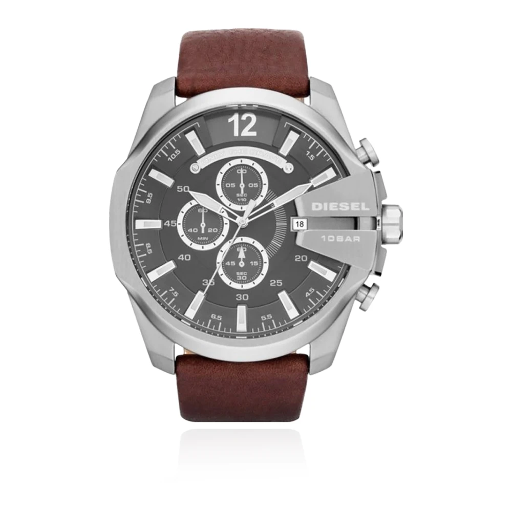 Diesel Uomo Marrone/Nero/Grigio Orologio Da Polso, Mega Chief, Argento, (Cronografo, Orologio Analogico, 51 Mm) - Immagine 3