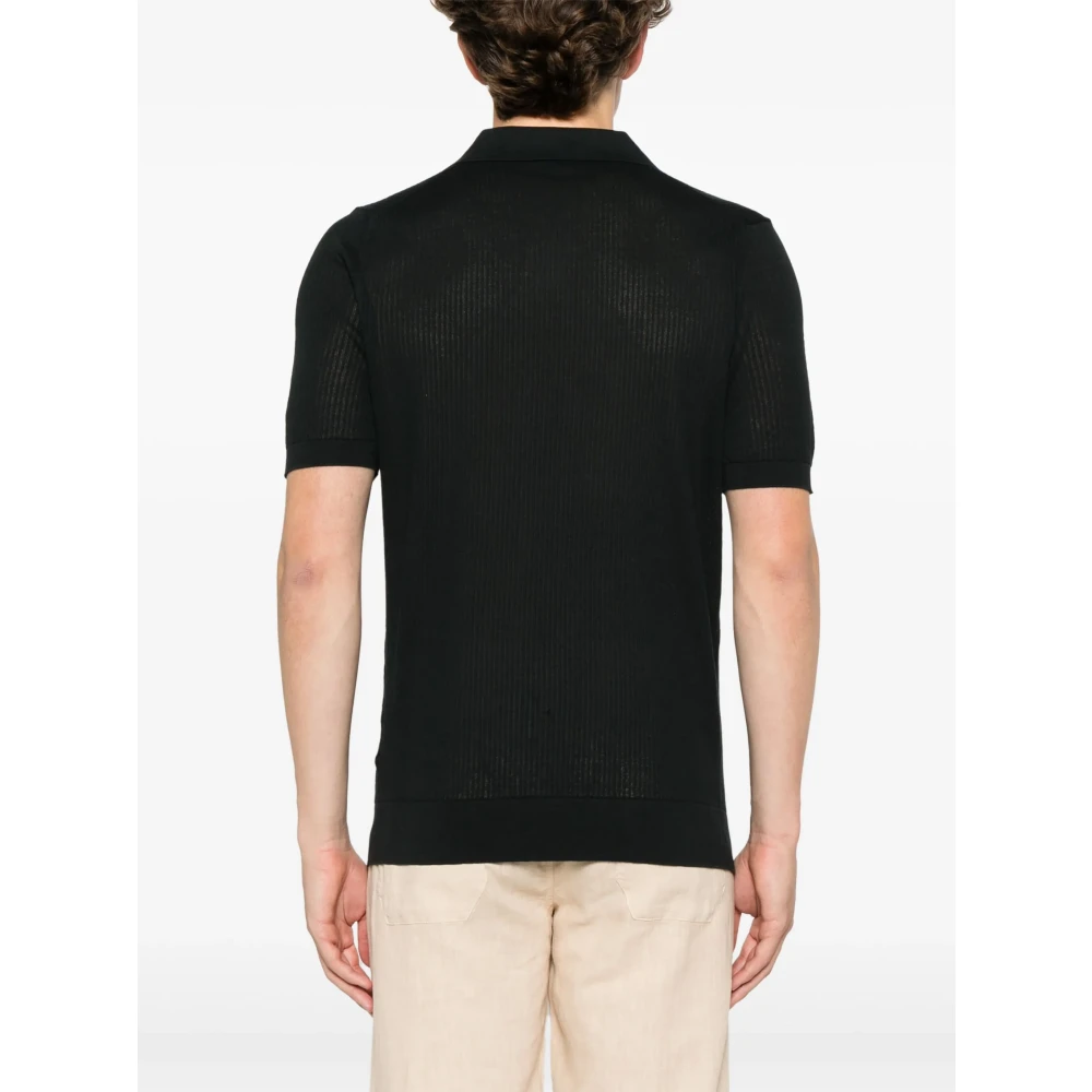 Fedeli Katoenen Gebreide Poloshirt Blue Heren