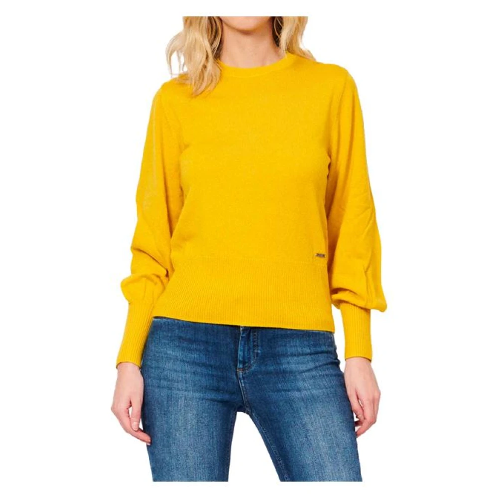 Armani Exchange Vrouw Geel Truien & Vesten Dames, S, Wol, Gele Trui Geribbelde Boorden Pofmouwen