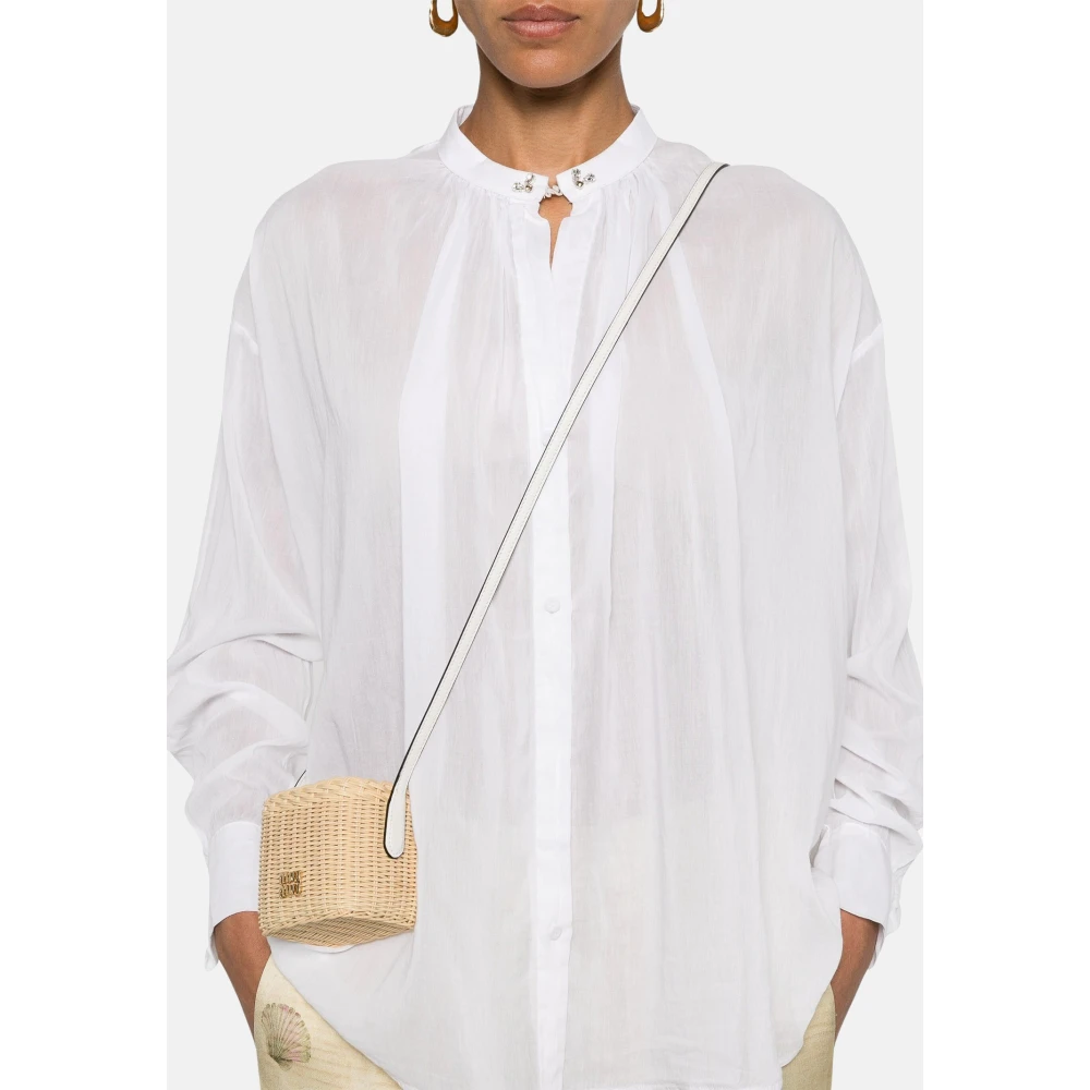 Forte Bohemien katoenen en zijden shirt met kristaldetail White Dames