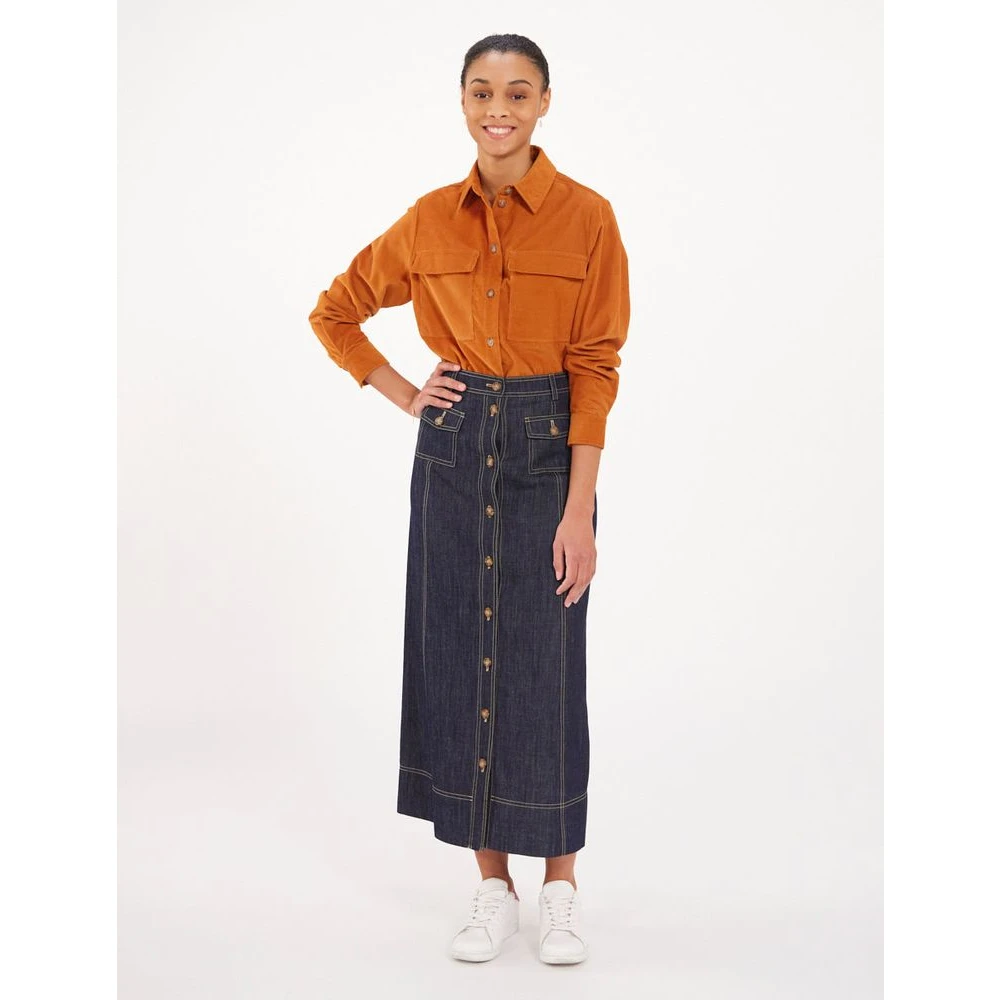 Ines De La Fressange Paris Raw Denim Lange Rok Met Knoopsluiting Blue Dames