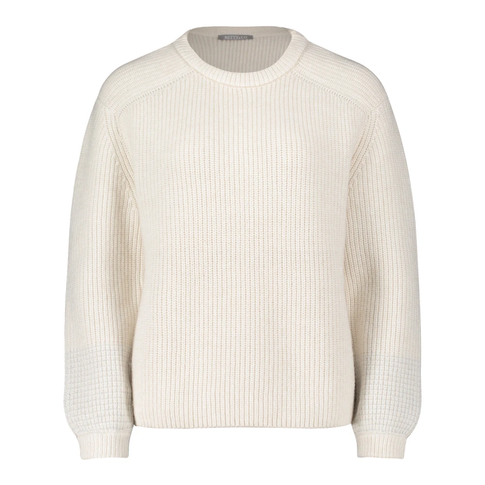 Betty & Co Stijlvolle Gebreide Trui met Versierde Randen Beige Dames