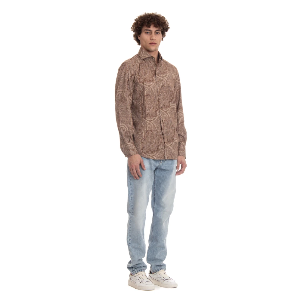 BRUNELLO CUCINELLI Bruin Paisley Katoenen Overhemden Brown Heren