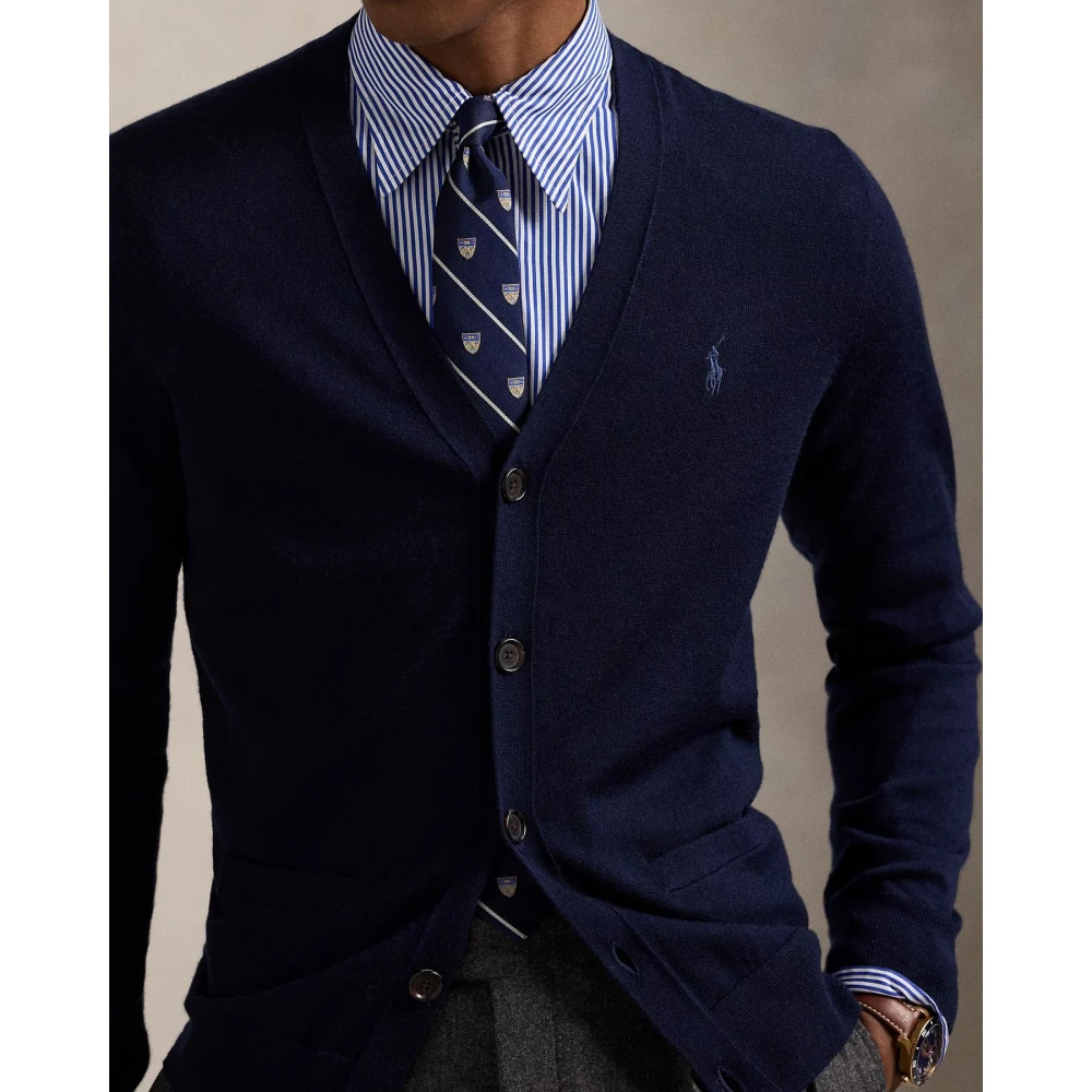 Polo Ralph Lauren Slim-Fit Wasbare Wol Cardigan Blue Heren