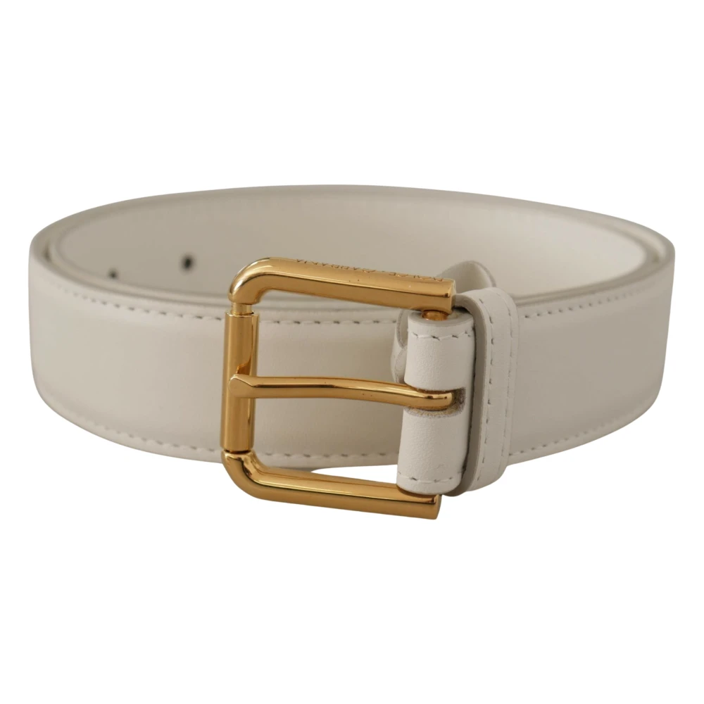 Dolce & Gabbana Women's White Belts,, Calf Leather Gold Tone Logo Belt Medium