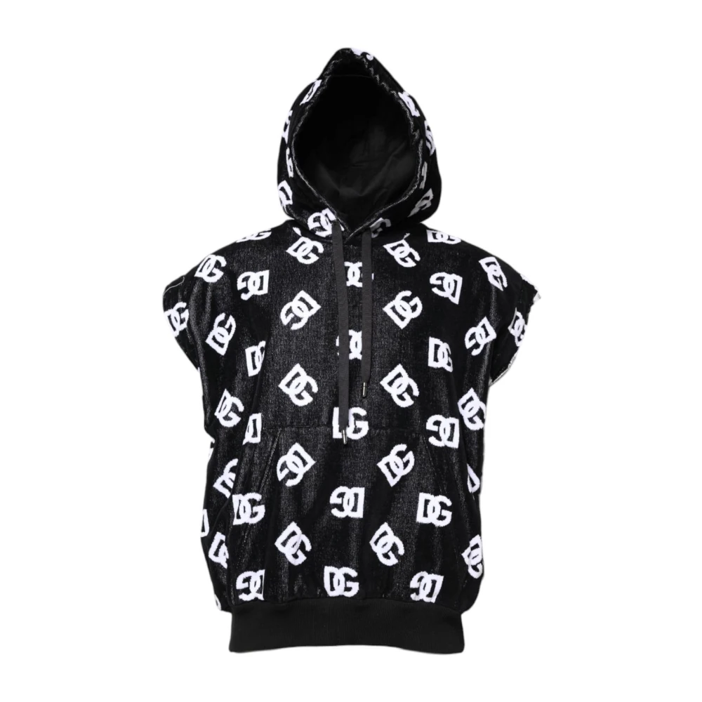 Dolce & Gabbana Men's Black Cotton Hooded Sleeveless Sweater