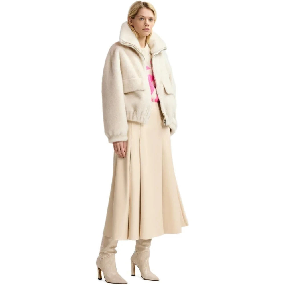 Essentiel Antwerp Ecru Faux Leather A-Line Midi Rok Beige Dames