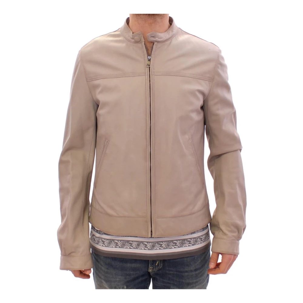 Dolce & Gabbana Men's Beige Leather Biker Jacket - Mainline Collection