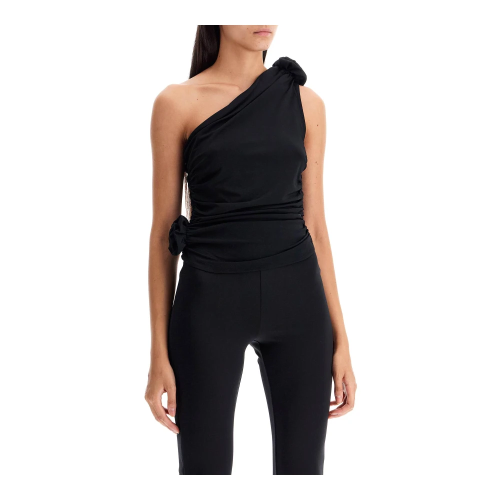 Magda Butrym Bloemige One-Shoulder Jersey Top Black Dames