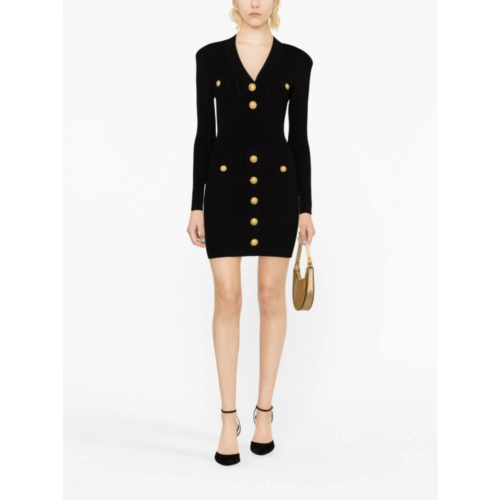 Balmain Elegante Zwarte Jurk Black Dames