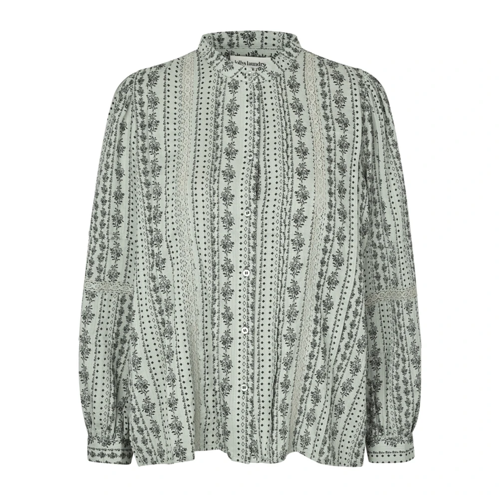 Lollys Laundry Bohemian-geïnspireerd overhemd met kantdetails Green Dames