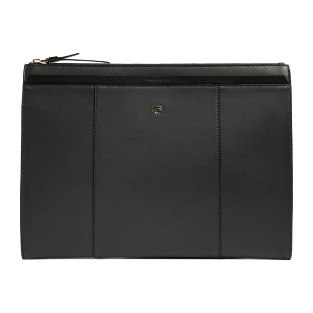 Piquadro Zwarte leren iPad mini clutch Black Dames