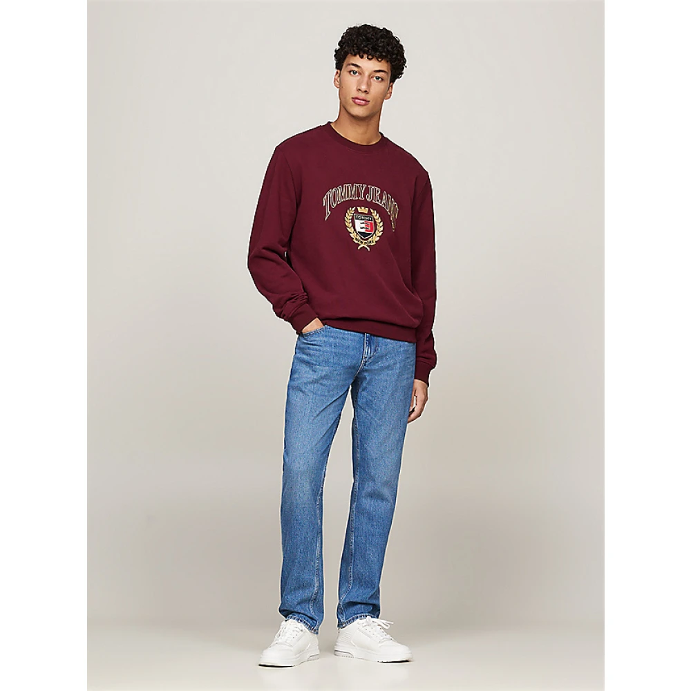 Tommy Jeans Katoenen Crewneck Sweater met Geborduurd Embleem Brown Heren