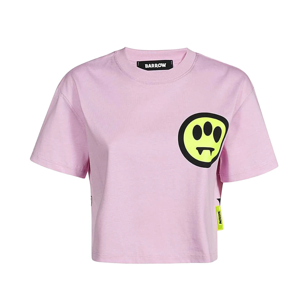 Barrow Logo Print Katoenen T-Shirt Pink Dames