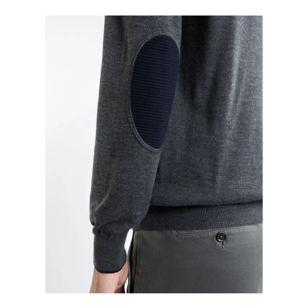 Fay Grijze Wollen Trui met Patches Gray Heren