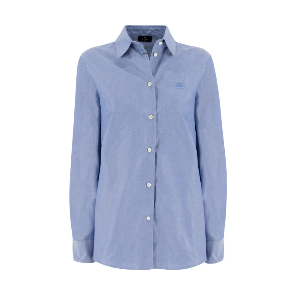 ETRO Geborduurde Pegasus Oxford Katoenen Blouse Blue Dames