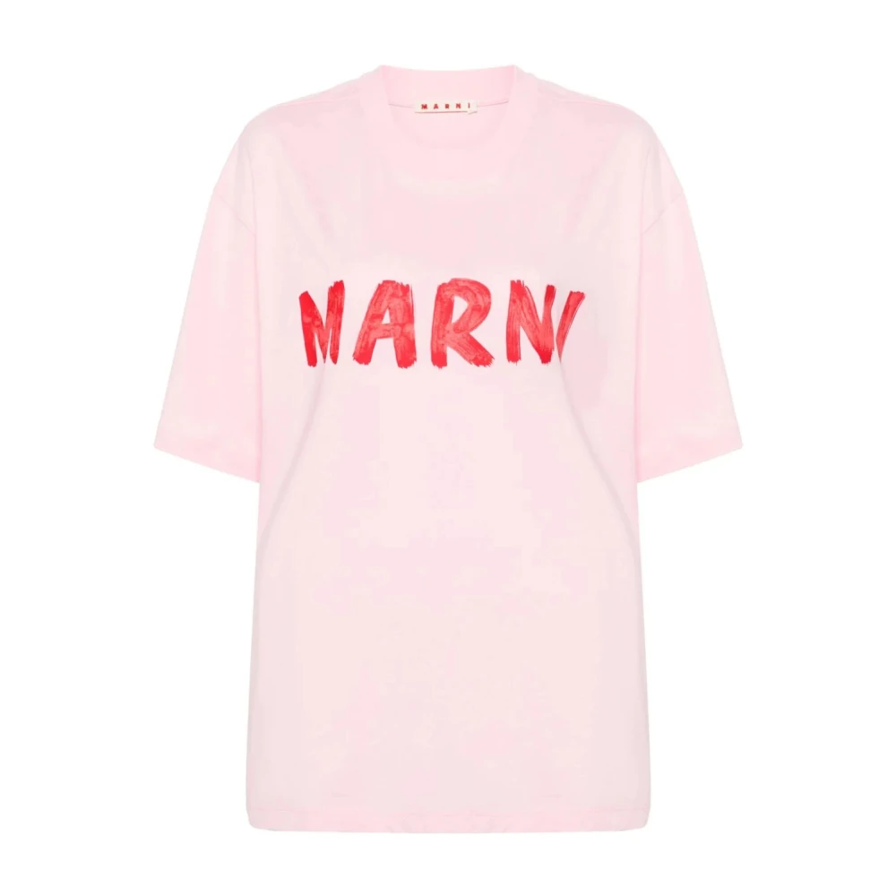 Marni Roze Logo T-Shirt van Biologisch Katoen Pink Dames
