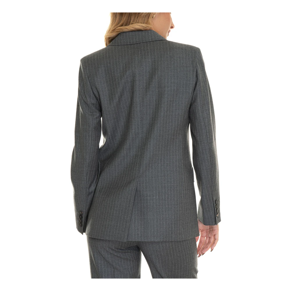 Max Mara Studio Gestreepte Lange Jas met 1 Knoop Gray Dames
